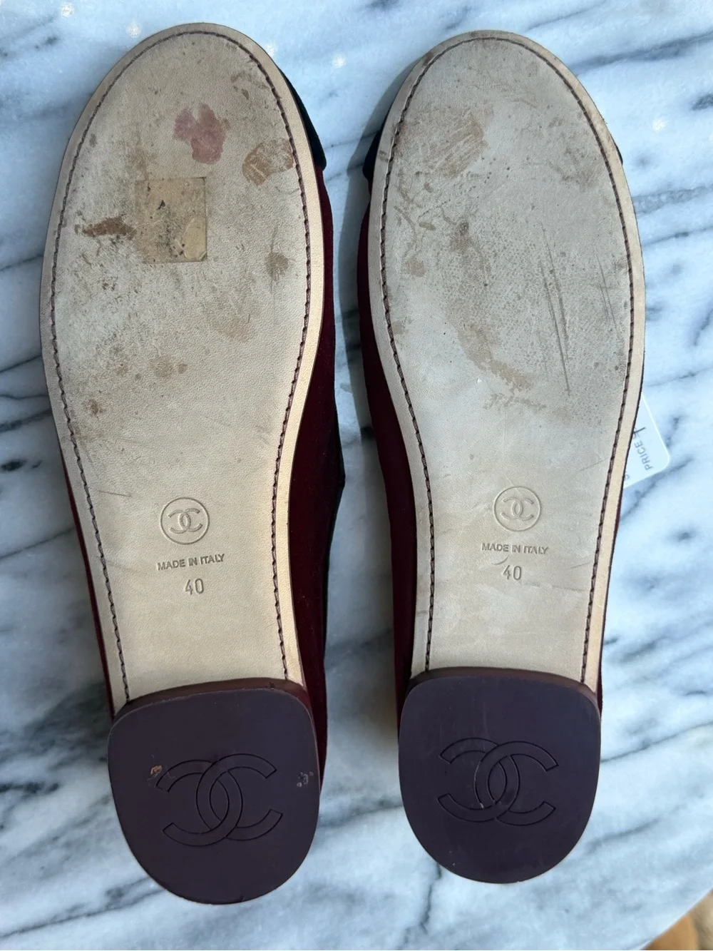 CHANEL Burgundy Velvet Mary Jane Flats with Black Cap Toes Sz 40
